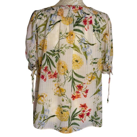 Rose + Olive Smocked Blouse Shirt Top Floral Print Beige Yellow S - Picture 4 of 7